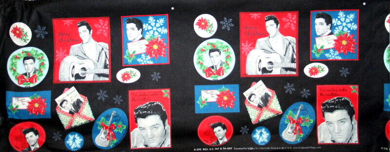 60 INCH WIDE ELVIS CHRISTMAS LABEL PANEL – 100% COTTON FABRIC