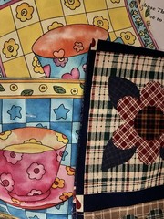 Quilt Print Cheater Fabric, 5”Gingham, Cottage. 13 Bright Tea Cup 6” Squares