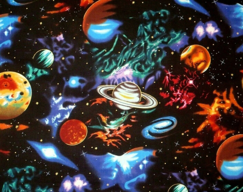 FAT QUARTER FABRIC PLANETS SPACE GALAXY STARS SOLAR SYSTEM STARGAZERS MOON FQ