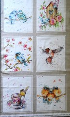 36″ x 44″ 1 yd panel P & B Textiles Flowers and Feathers Water color like Birds