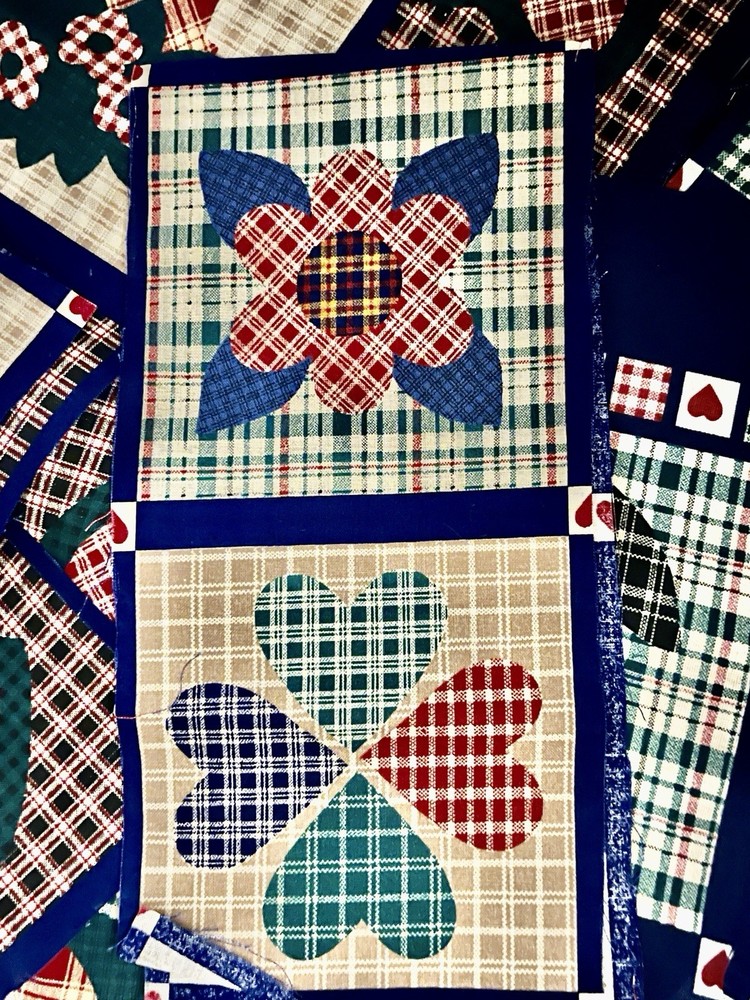 Quilt Print Cheater Fabric, 5”Gingham, Cottage. 13 Bright Tea Cup 6” Squares