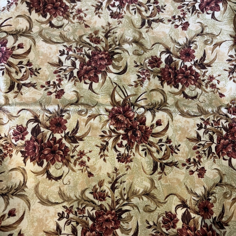 Vintage Classical Music By Jeffrey Marc Fabric 108” X 44” 3 Yds Maroon Floral