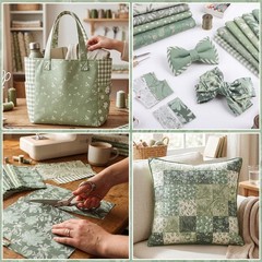 25 Pcs Sage Green Cotton Fabric Squares 10×10″ | Assorted Floral Prints, Quiltin
