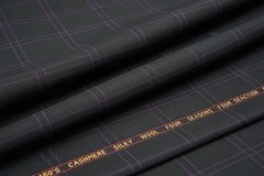 Green in Purple Windowpane Checked Suiting Fabric Cashmere Wool
