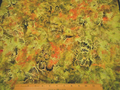 Batik Fabric By The Half-Yard Green Orange Tan Floral Hoffman Premium Cotton #64