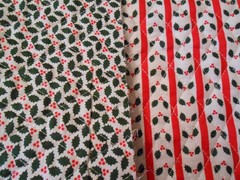 Double Faced Pre-Quilted Christmas Holly and Red Stripes 40″ x 40″ ~Joann Fabric
