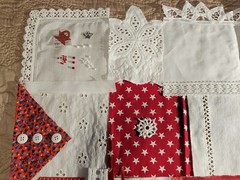 Vintage Slow Stitch Junk Journal Fabric Lace Craft Supplies, Red & White, L2