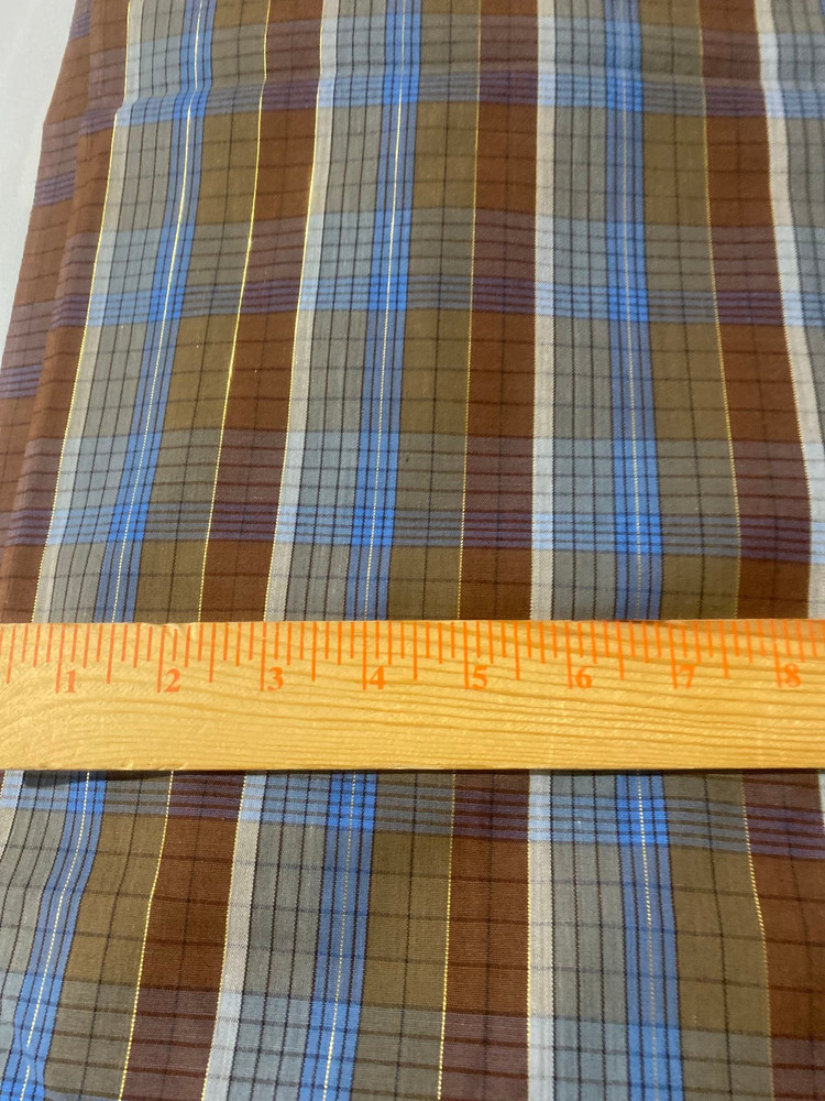 Woven plaid cotton(gingham weight fabric) with gold metallic stripe1 yd 13″x 44″