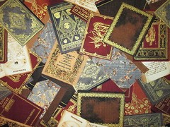BOOKS PILES BOOK METALLIC THREAD SILVER COTTON FABRIC FQ