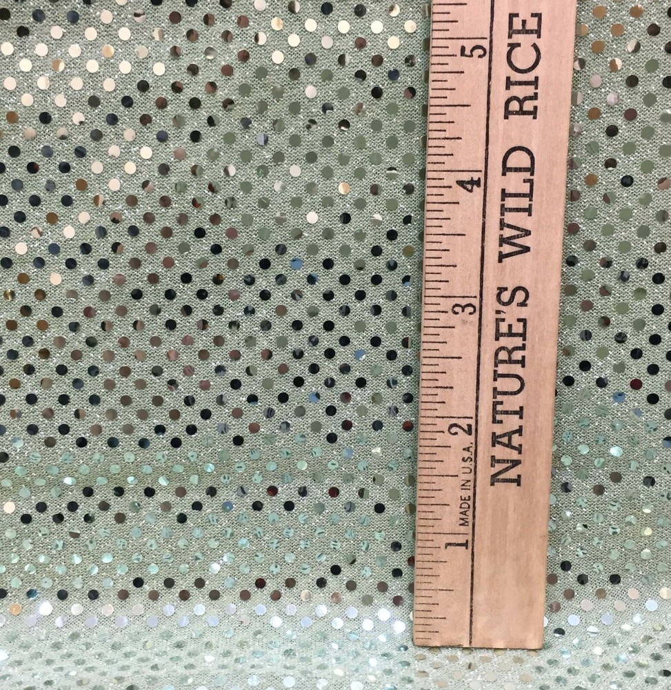 Fabric Light Green Color Shimmering Disco Glitter Dots Sequins Synthetic Blend