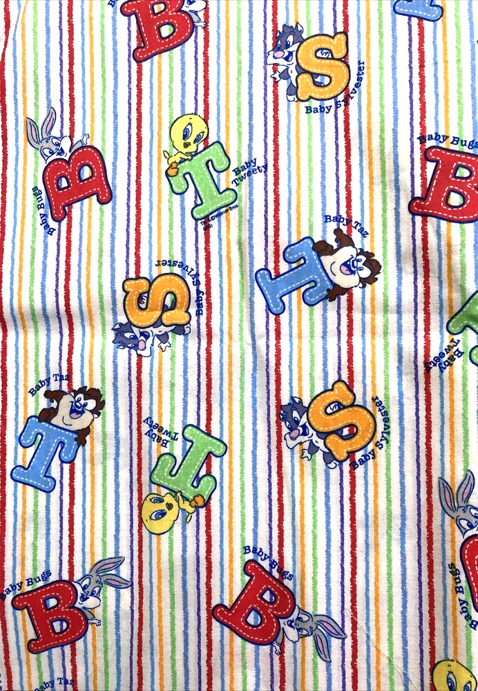 Tiny Toon Characters Alphabet Primary Colors on White 1Y Warner Brothers Fabric