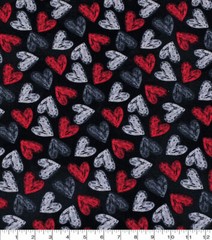1/4 Yard 9″x42″ Chalkboard Hearts Valentines Day Cotton Quilting Fabric