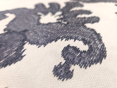Covington ASTRA SLATE Black White Embroidered Ikat Designer Drapery Uph Fabric