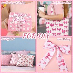 20 PCS 10×10 Inch Pink Bow Quilting Fabric Squares Coquette Precuts Heart