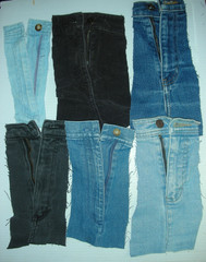 31 PIECES DENIM BLUE JEAN ZIPPERS & WAIST BANDS W/LOOPS SCRAPS CRAFTS SEWING DIY