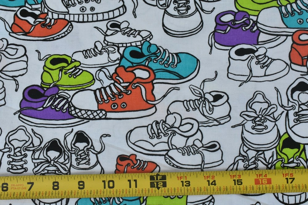 By 1/2 Yd, Vintage, Gym Shoes on White Quilt Cotton, Princess Fabrics, B1435