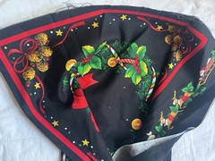 Vintage Cut and Sew Fabric Panel Black Red Green Wreath Santa & Reindeer