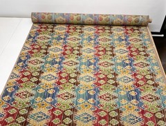 LEE JOFA BISTI VELVET MULTI RED BLUE GEOMETRIC EXCLUSIVE FABRIC 1.1 YARDS 51″W
