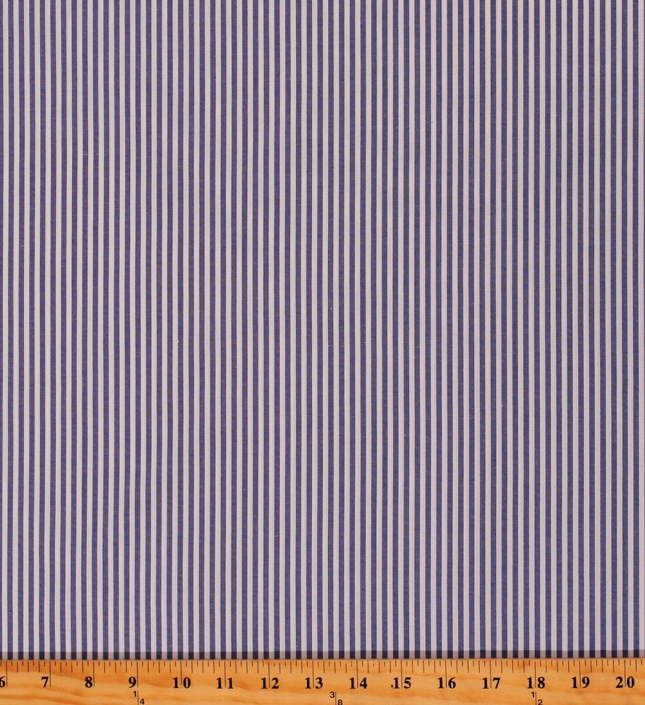 Cotton Blend Shirting Yarn Dyed White Blue 1/8″ Stripes Fabric by Yard D144.05