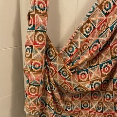Silk Multicolor Geometric Pattern Brown Red Blue Beige Square Design