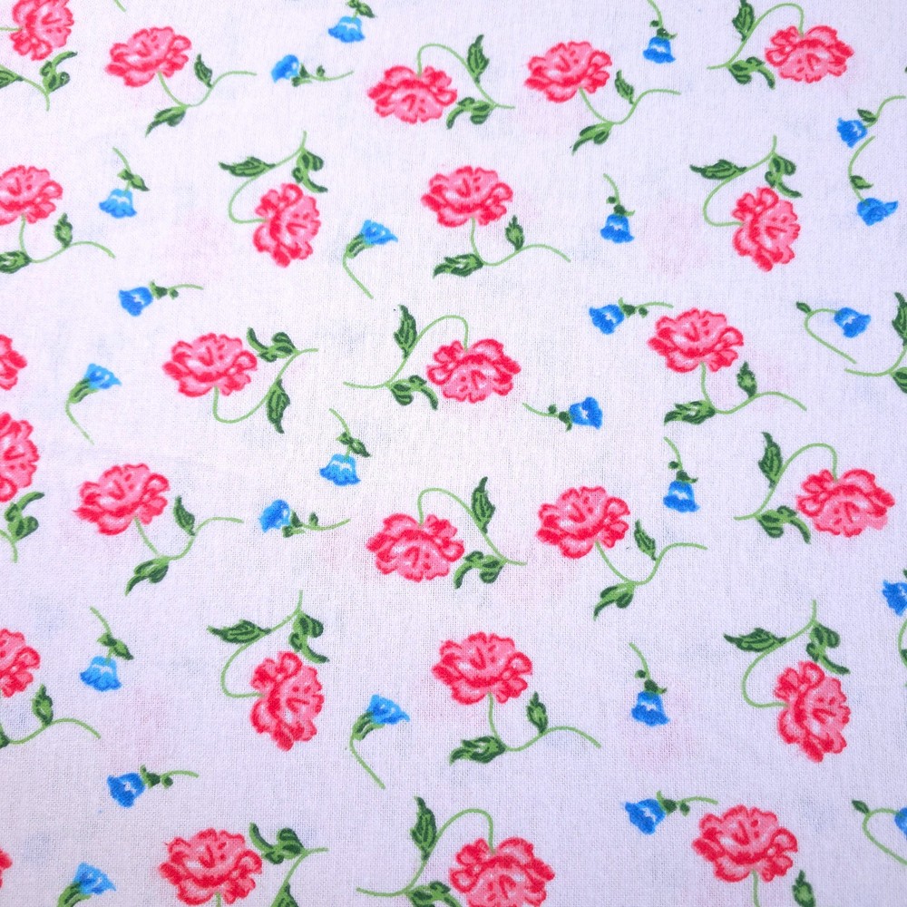 Red Blue Peone Print Cotton Flannel Fabric 45″ By Yard Floral Blanket Fabric