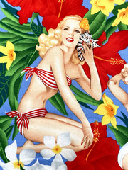 Alexander Henry “Aloha Girls” Pinup Girls 23 x 44