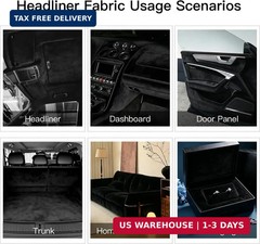 Black Suede Headliner Fabric 98″ Lx60 W with Foam Backing for Automotive | Tube
