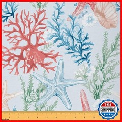 Castle Fairy Starfish Fabric By The Yardunderwater Watercolor Coral Seaweed
