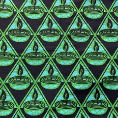 Vintage Candle Burning Green Blue Black Cotton Fabric African Vibe 4 yards x 42″