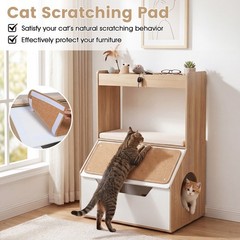 Modern Cat Litter Box Enclosure 3-in-1 Hidden Cat House Cabinet w/ 4 Cubbies