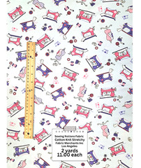 Vintage Sewing Machine Fabric Cotton Stretchy Knit Dress I Love to Sew 60″ Wide