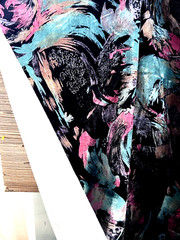 Velvet Upholstery Designer Fabric Modern Abstract Black Aqua Blue Pink 2 3/4 yd