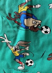 Vtg Warner Brothers Soccer Taz Bugs Looney Tunes Fabric 7 Pieces Blue & Green