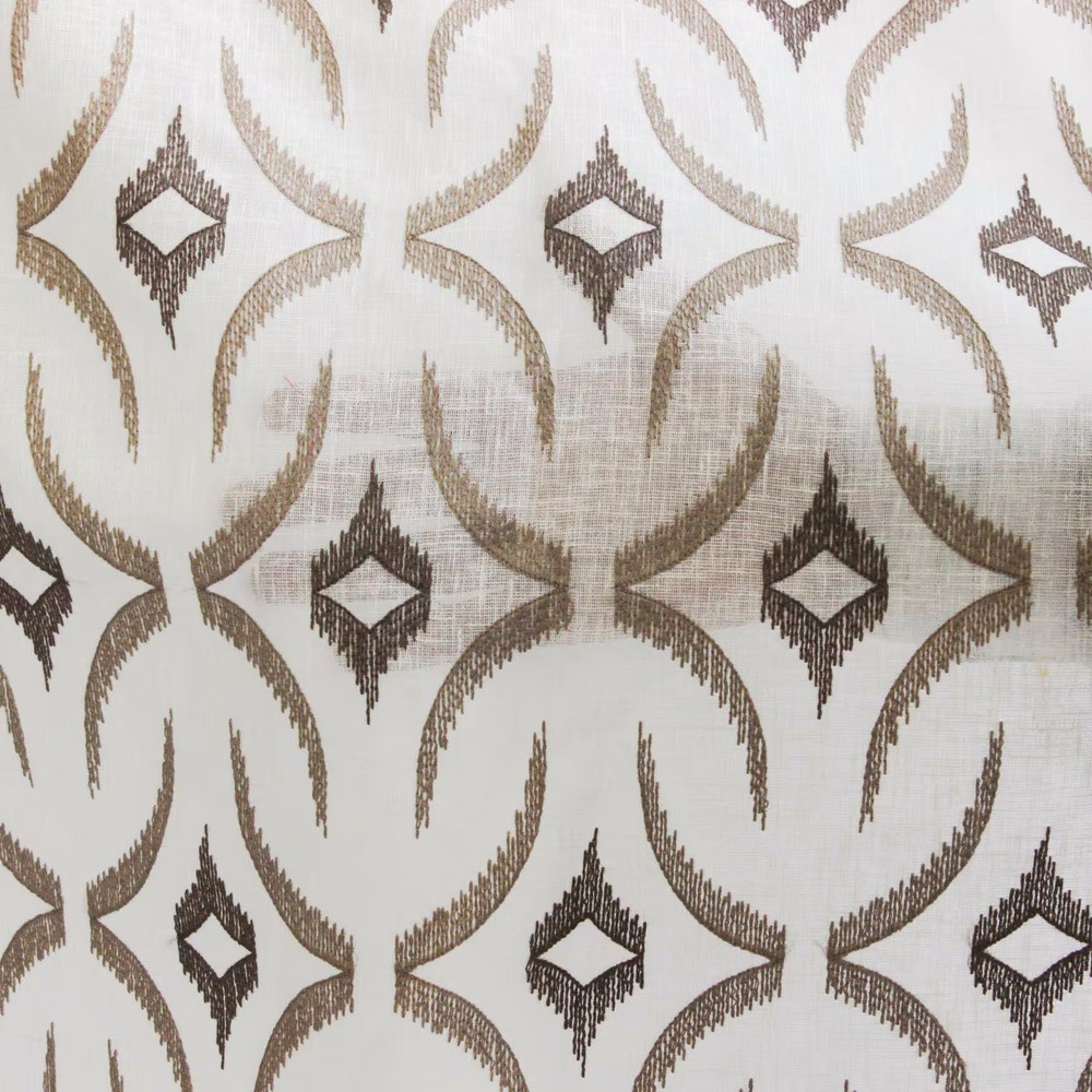 Geometric Sheer Curtain Fabric By The Yard, Linen Look Curtain Fabric Upholstery