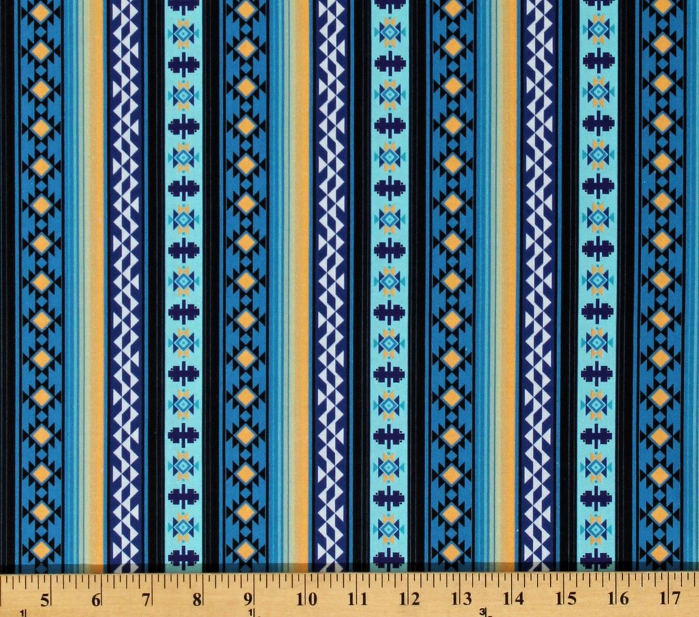 Cotton Southwestern Patterned Stripes Blue Fabric Print by Yard D464.49