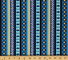 Cotton Southwestern Patterned Stripes Blue Fabric Print by Yard D464.49