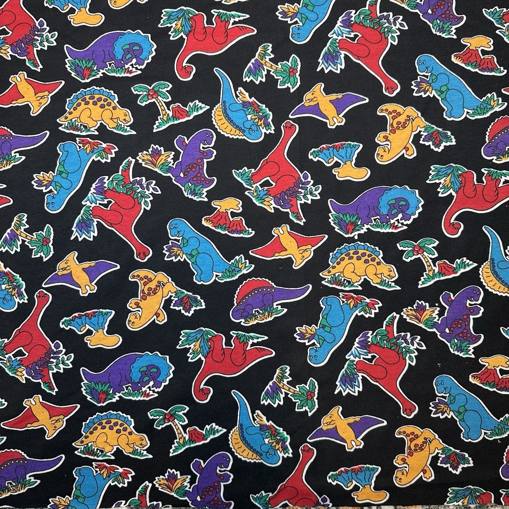 Vintage 80s Colorful Dinosaurs Print Fabric Approx. 60” x 18”