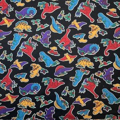 Vintage 80s Colorful Dinosaurs Print Fabric Approx. 60” x 18”