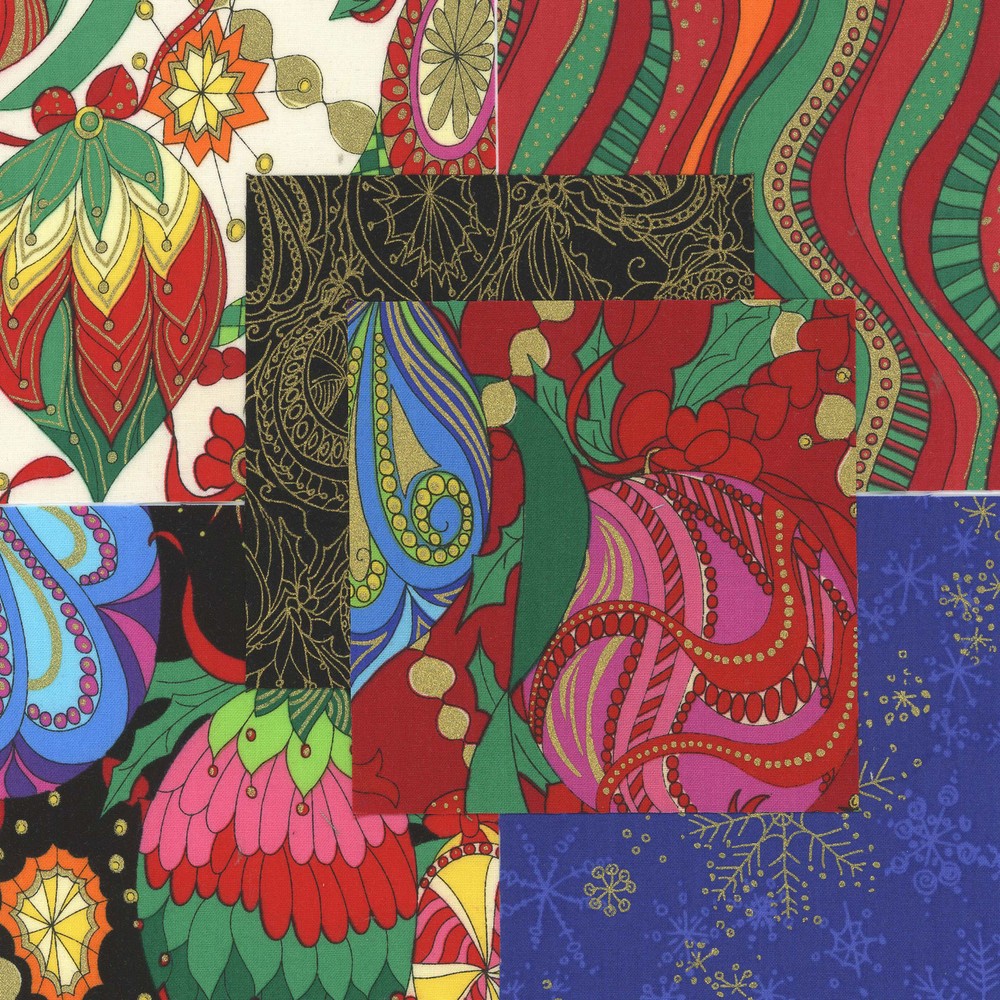 Bejeweled Christmas 30 4″ fabric squares quilt cotton quilting holiday decor sew