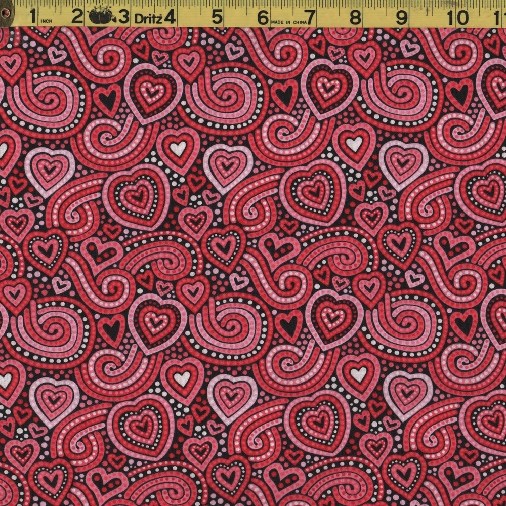 VALENTINE HEARTS Swirly Hearts and Dots 100% Cotton Fabric **By the Yard**