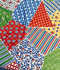 VTG 1970`s Feedsack Repro Patchwork Crazy Cheater Quilt Primary Colors 36″W BTFQ