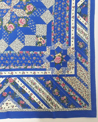 Vintage Fabric Panel 35×45 Cheater Quilt Star Rose Floral Blue Cottage Country