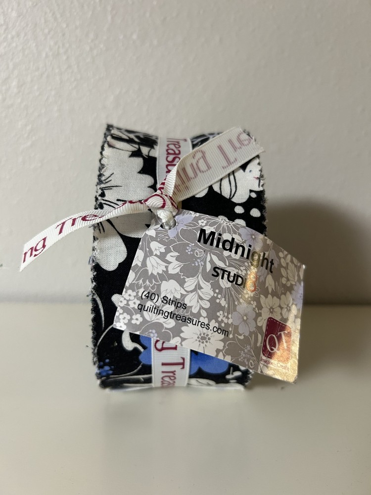 Midnight by Studio E & Quilting Treasures Jelly Roll – Blue Black & White Floral