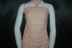 Linen Cotton Rayon Knit Jersey fabric 3/16″ Orange 1/2″ Natural Oatmeal Stripes