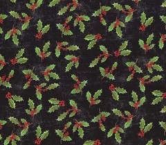 Christmas Touch of Splendor Holly on Black 100% Cotton Price per Yard