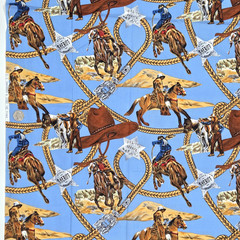 West Cowboys Indians Horses Brown Blue Shamash & Sons 5540 Cotton Fabric 1.2+ YD