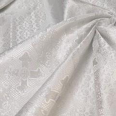 Silver Metallic Brocade Fabric Devotional Cross Design By Yard Baptism Bridal