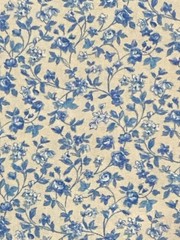 Ivory Off-white Background Tiny BLUE FLORAL Flowers Leaves COTTON Fabric 1 yd