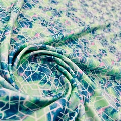 Abstract Geometric Green and Blue Spandex Fabric 4 Way Stretch for Swimwear