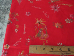 3 yards x44″ Hawaiian Textile Fabric Red Aloha Hawaii Design Hula Dancer flowers